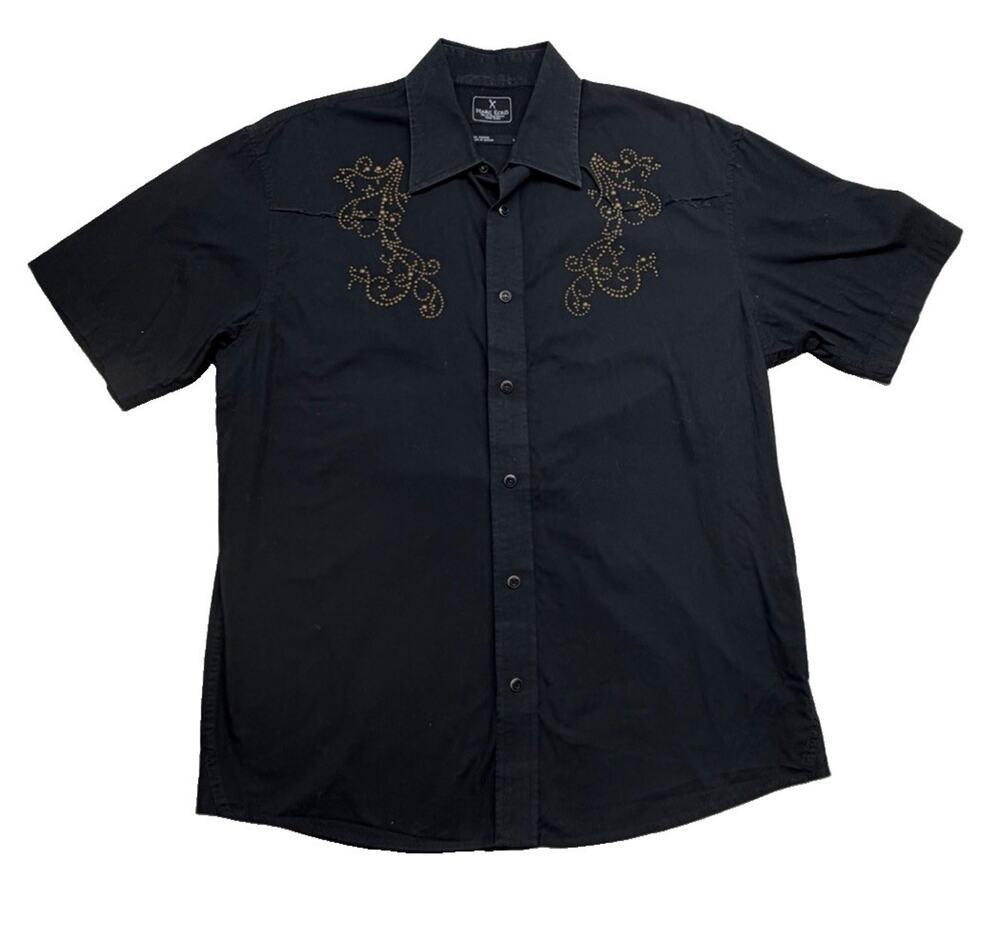 Marc Ecko Cut & Sew Mens Shirt Adult Large Snap Short Sleeve Embroidered Cotton